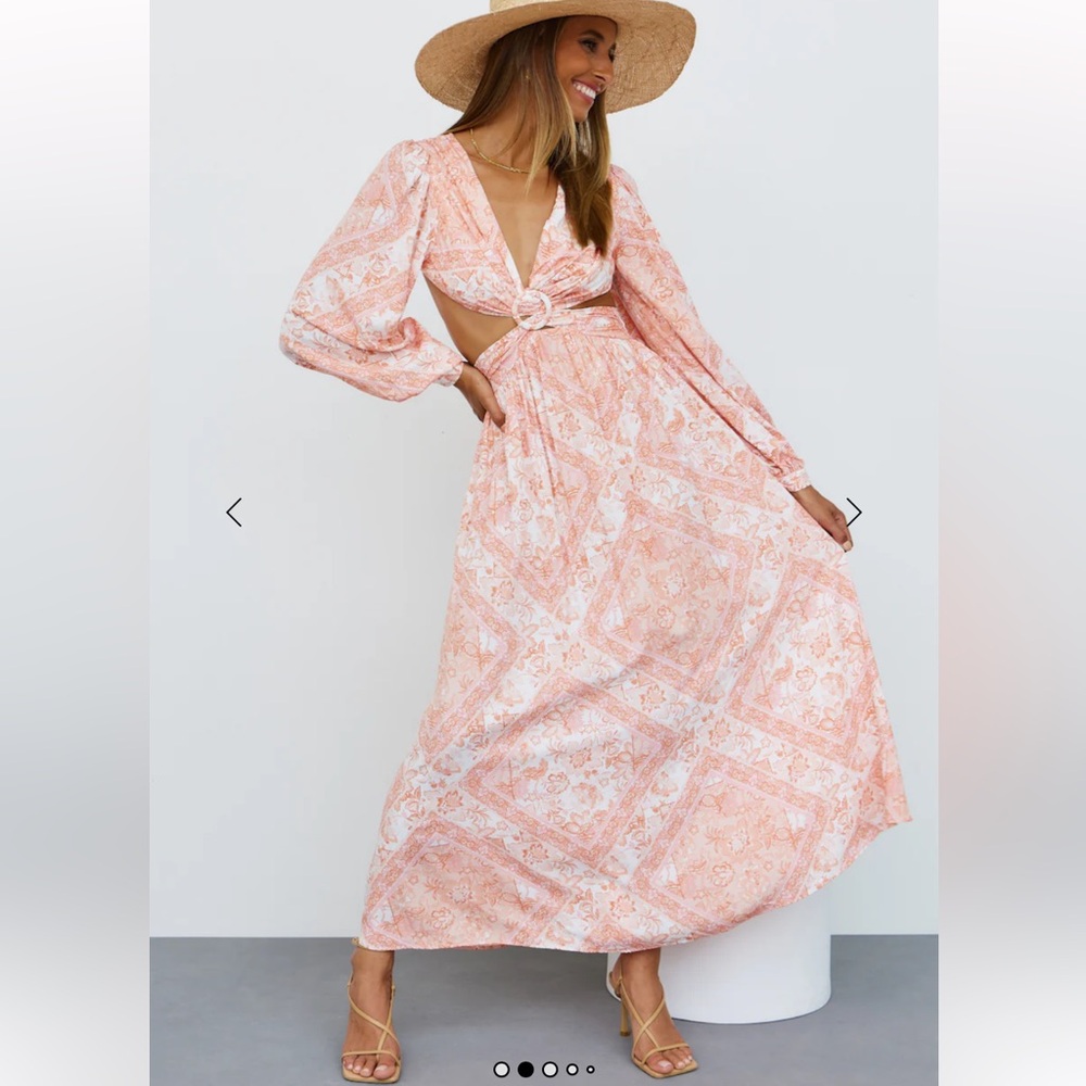 Hello Molly Peach Paisley Maxi Dress with Cutout